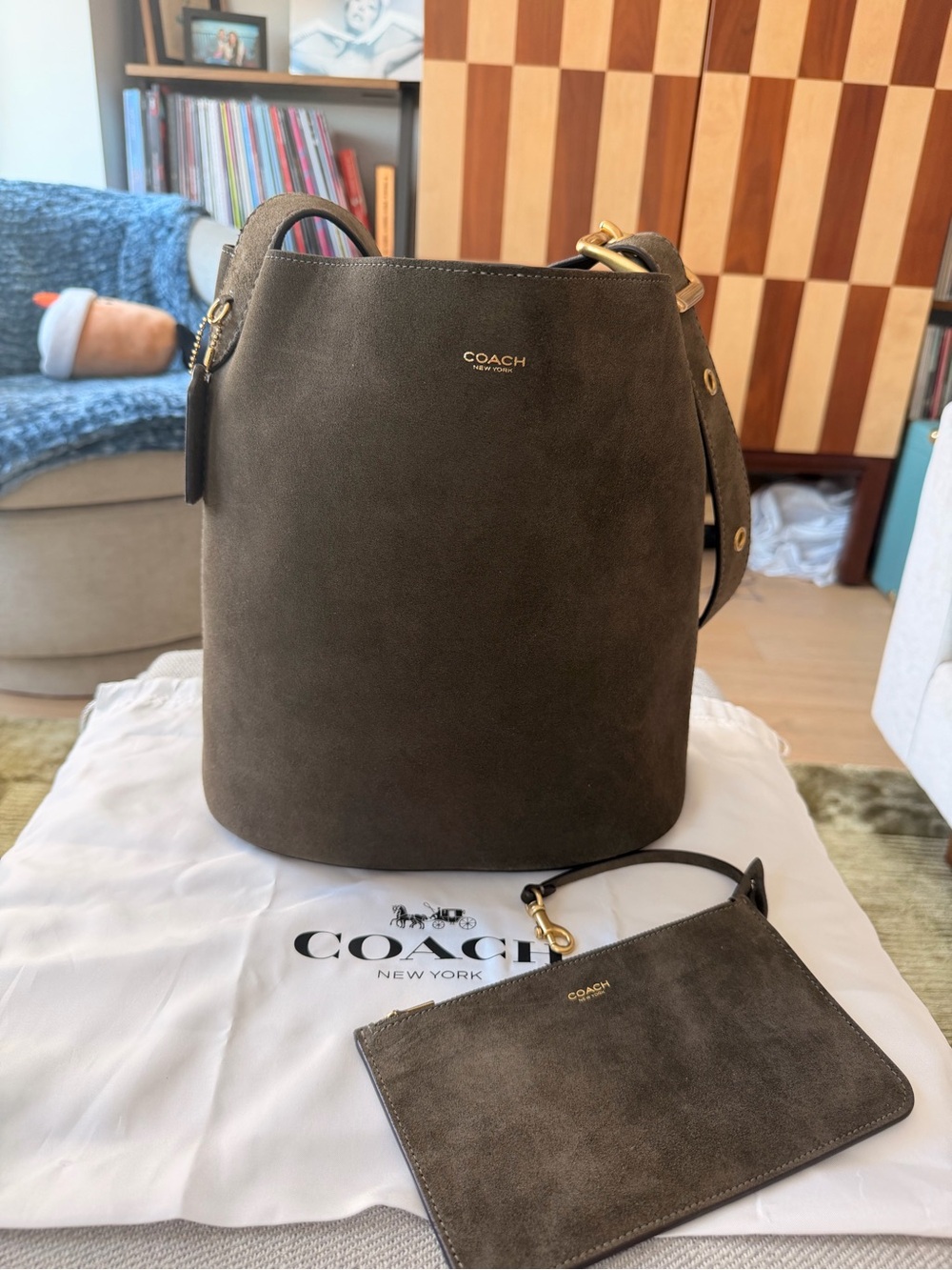 Coach Olive Green Suede Bleecker Bucket Bag